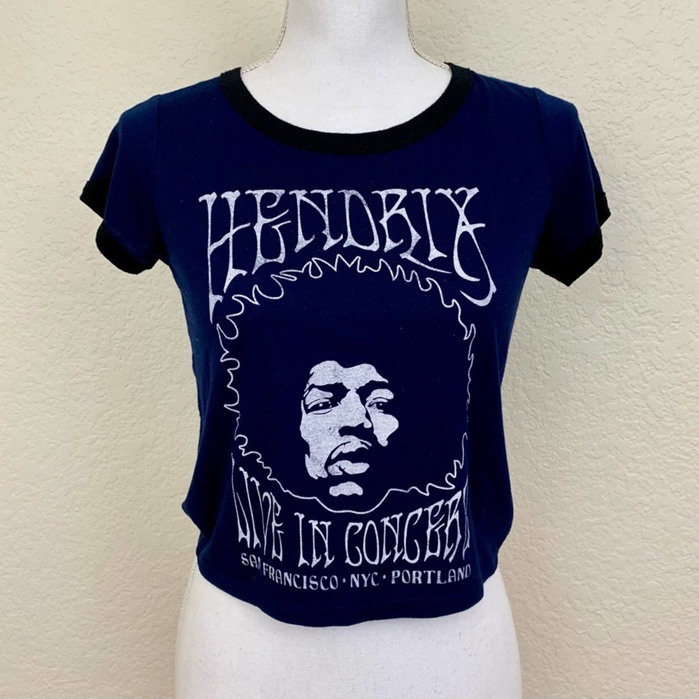 Karl Ferris Collection Blue Jimi Hendrix Concert Crop Tshirt, Size M, EUC